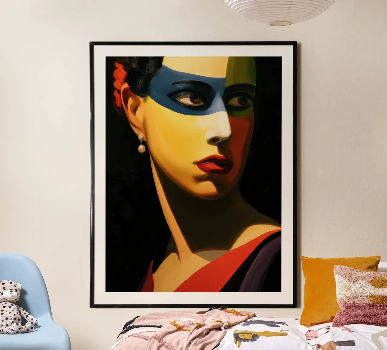 Ritratto erotico di donna con maschera per gli occhi | Quadro su tela poster con telaio in plastica da Autofocus