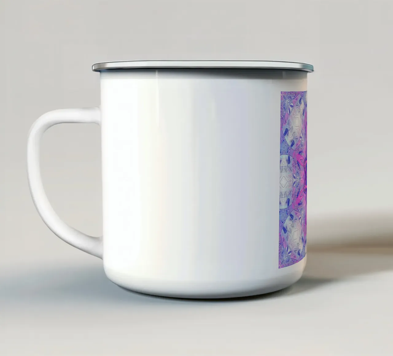 Stella blu a 8 punte incorniciata da forme in rosa/turchese... tazza in smalto da Gürsel Yesil Digital Art