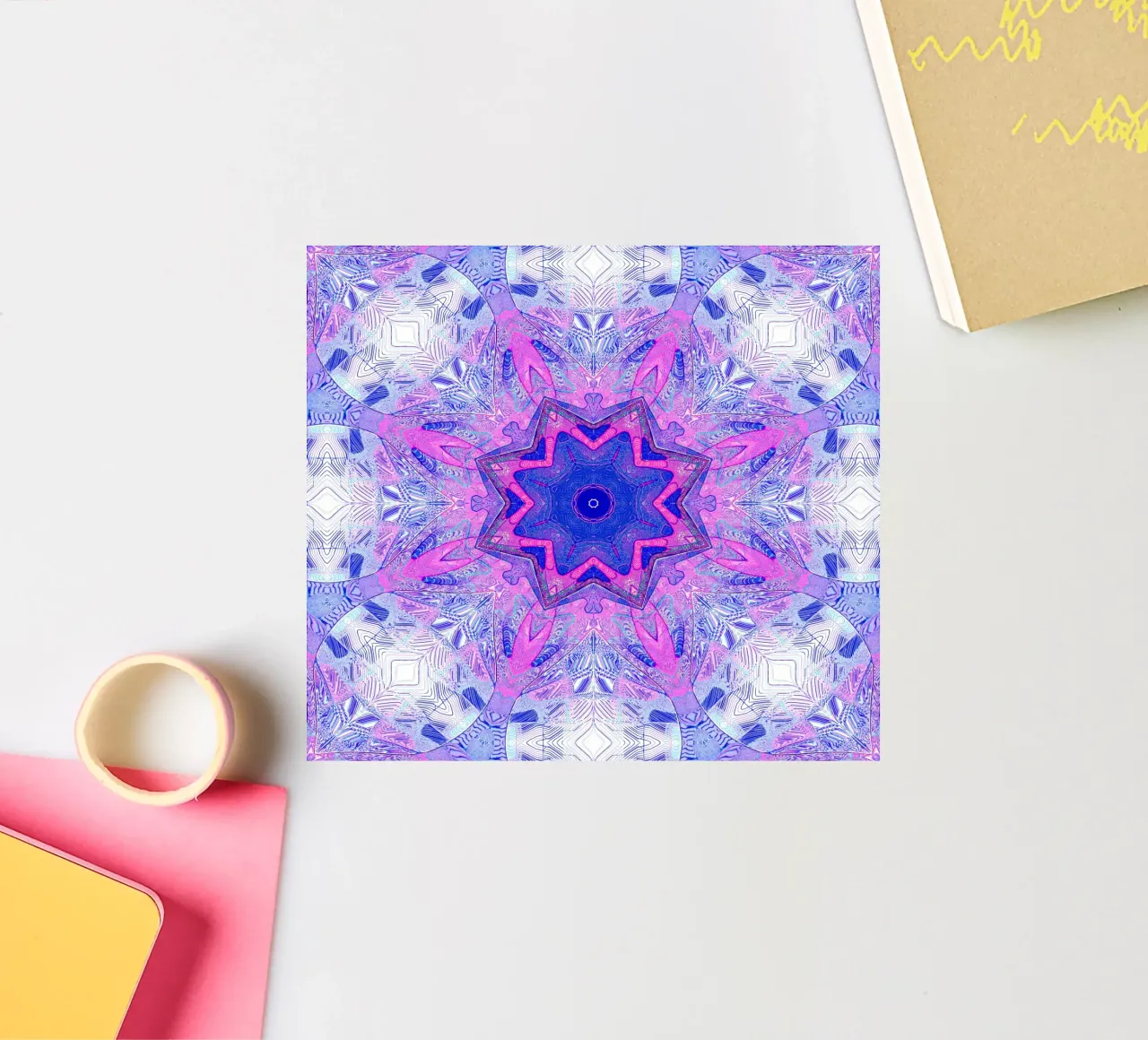Blue 8-pointed star framed by shapes in pink/turquoise ... sticker by Gürsel Yesil Digital Art