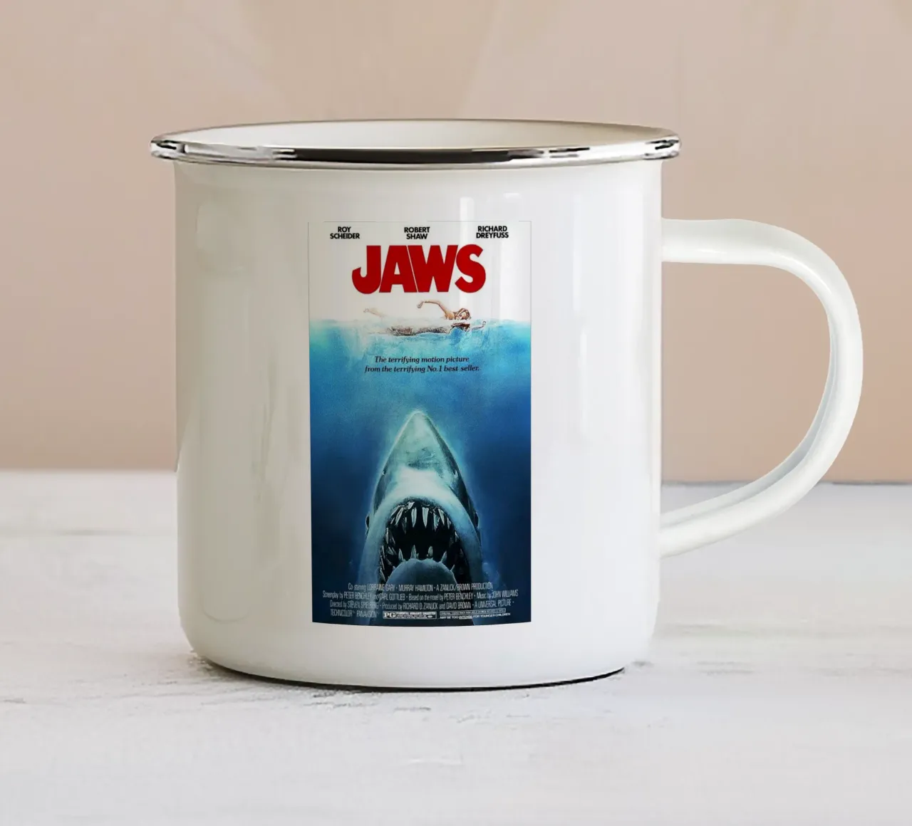 Il film sugli squali tazza in smalto da Alex happy shop