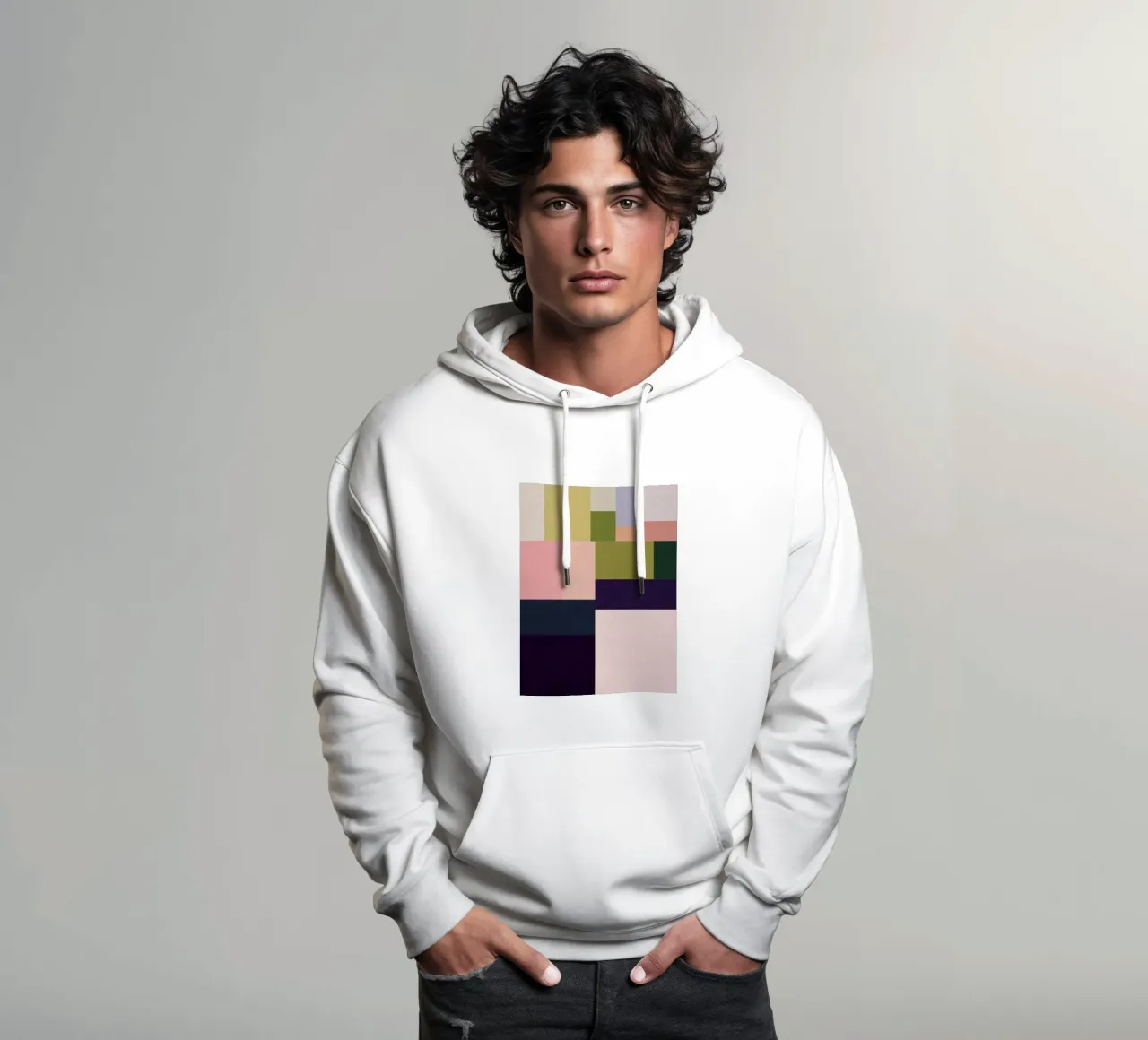 Geometría bohemia de mediados de siglo - Campos de verano en rosa, verde sudadera con capucha de Dominique Vari Abstract