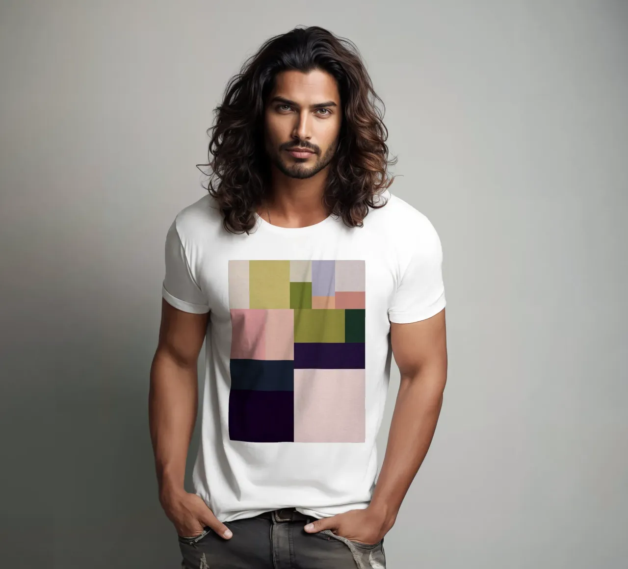 Geometría bohemia de mediados de siglo - Campos de verano en rosa, verde camiseta de Dominique Vari Abstract