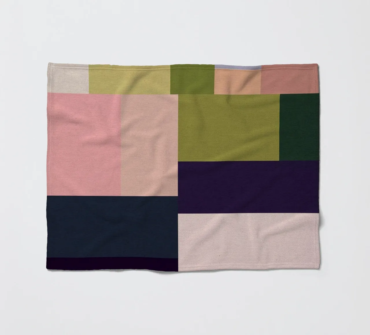 Mid-Century Bohemian Geometry • Summer Fields in Pink, Green fleece blanket by Dominique Vari Abstract