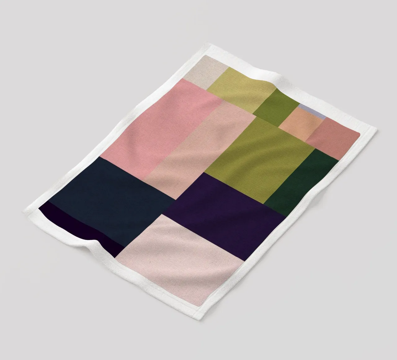 Mid-Century Bohemian Geometry • Summer Fields in Pink, Green fleece blanket by Dominique Vari Abstract