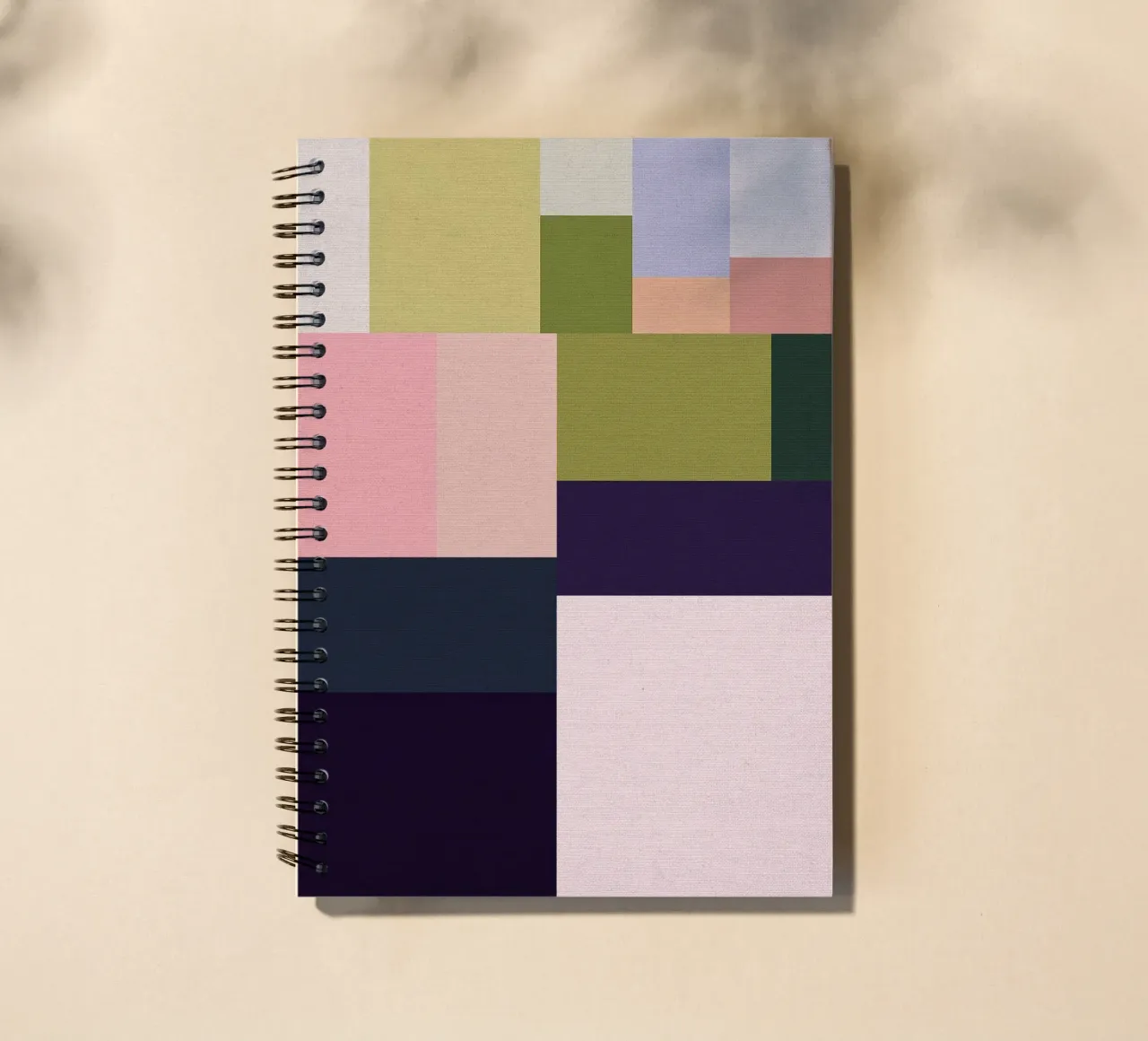 Mid-Century Bohemian Geometry • Summer Fields in Pink, Green spiral notebook by Dominique Vari Abstract