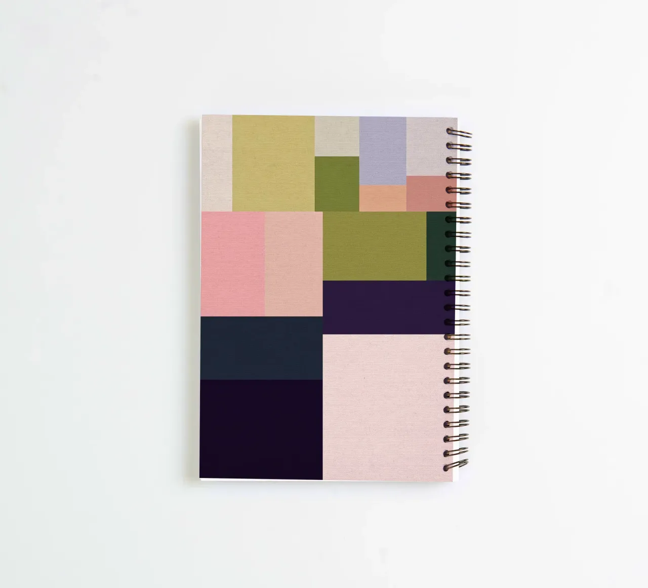 Mid-Century Bohemian Geometry • Summer Fields in Pink, Green spiral notebook by Dominique Vari Abstract