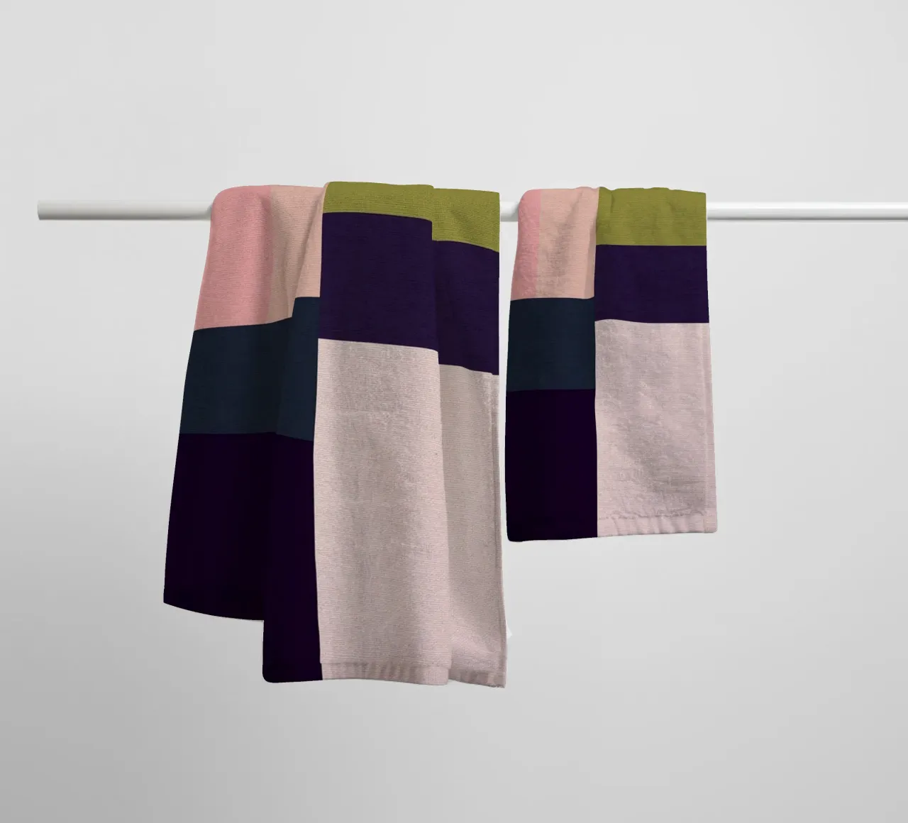 Mid-Century Bohemian Geometry • Summer Fields in Pink, Green towel by Dominique Vari Abstract