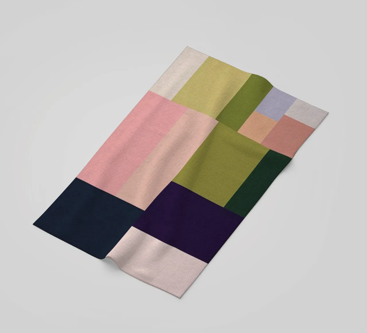 Mid-Century Bohemian Geometry • Summer Fields in Pink, Green beach towel by Dominique Vari Abstract