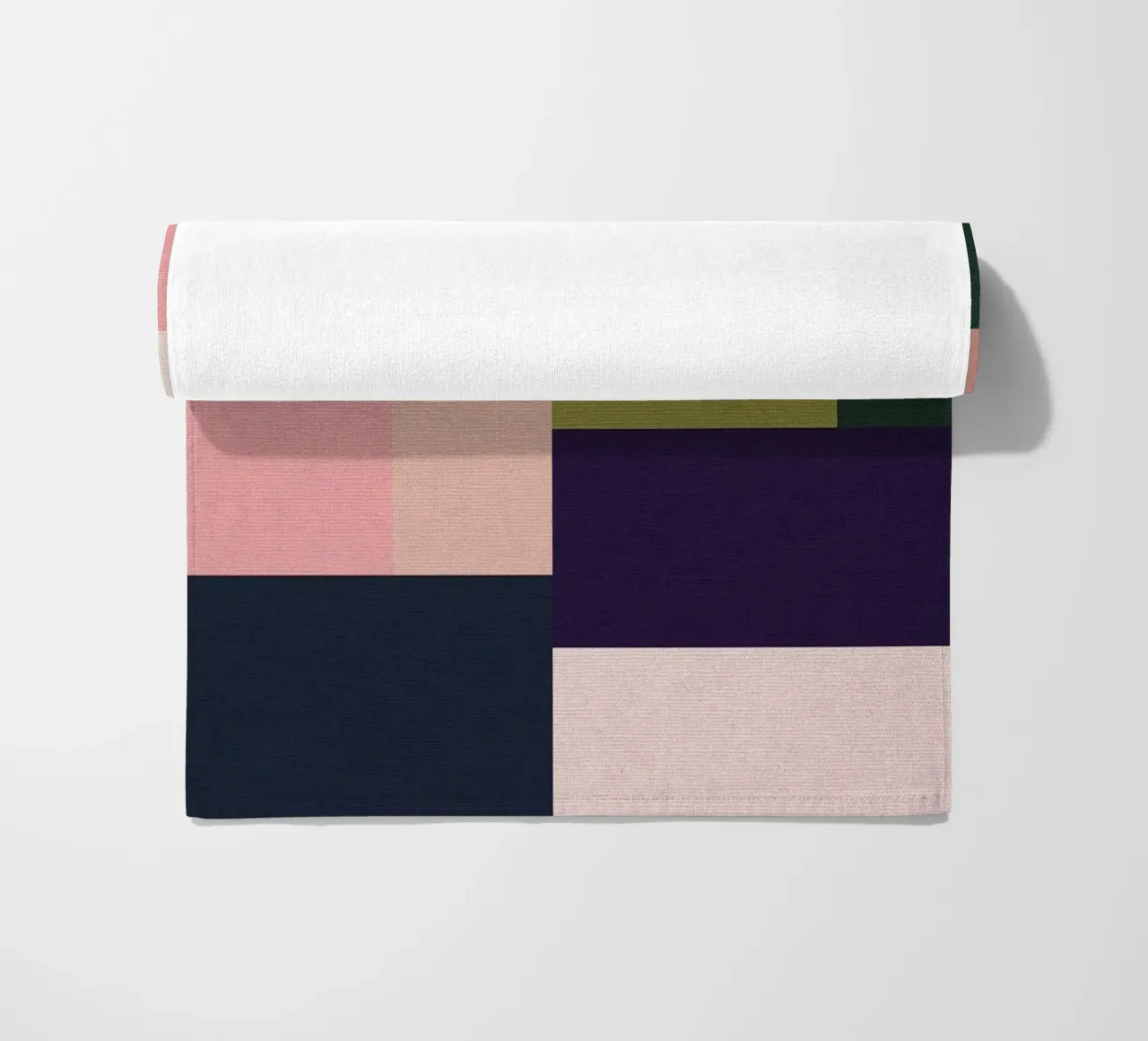 Mid-Century Bohemian Geometry • Summer Fields in Pink, Green beach towel by Dominique Vari Abstract