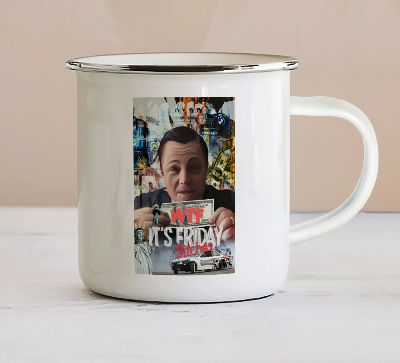 Leo  with money tazza in smalto da Low poly art