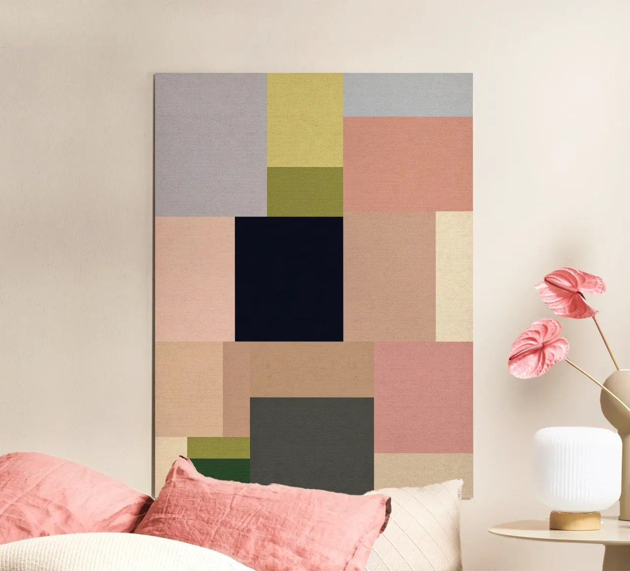 Abstract Summer Fields • Mid Mod Geometry Pink, Green & Blue hahnemühle by Dominique Vari Abstract