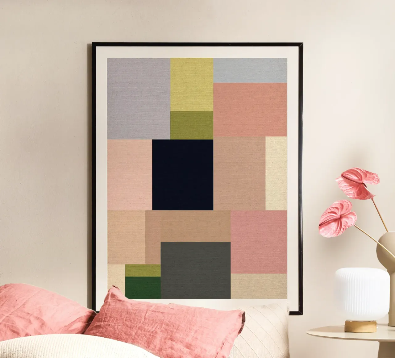 Abstract Summer Fields • Mid Mod Geometry Pink, Green & Blue hahnemühle by Dominique Vari Abstract