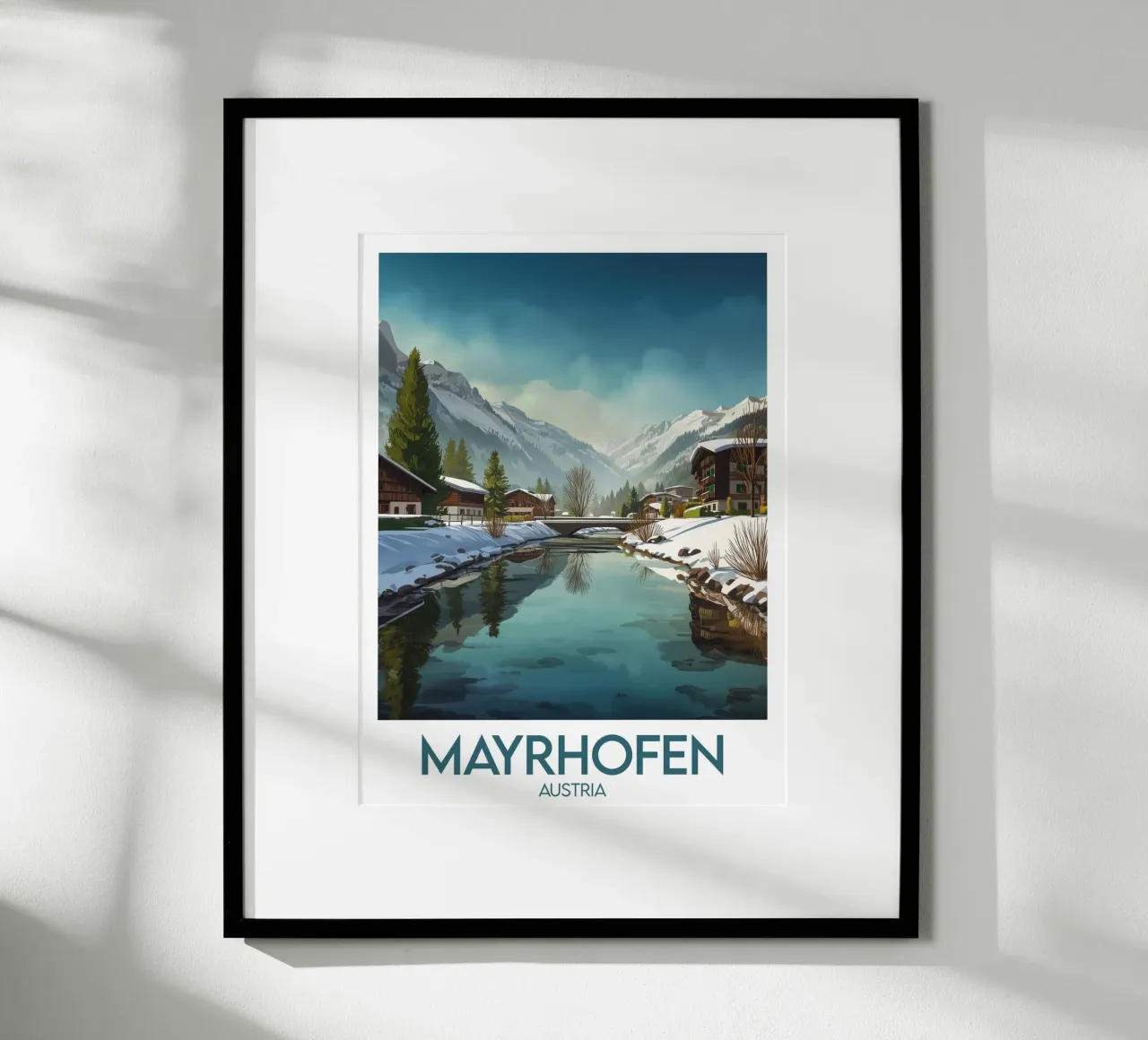 Affiche Mayrhofen poster con telaio in legno da Frame the World