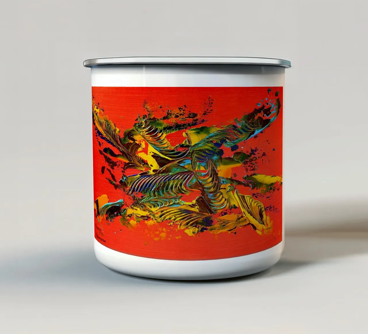 MESSAGE FROM THE HEART 12 Emaille Tasse von Thierry Vobmann Abstract painting