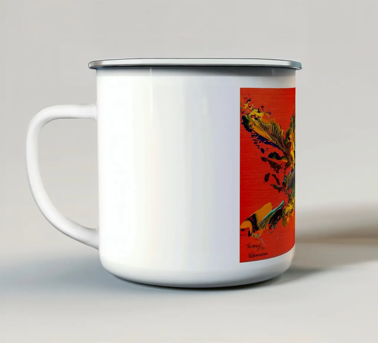 MESSAGE FROM THE HEART 12 Emaille Tasse von Thierry Vobmann Abstract painting