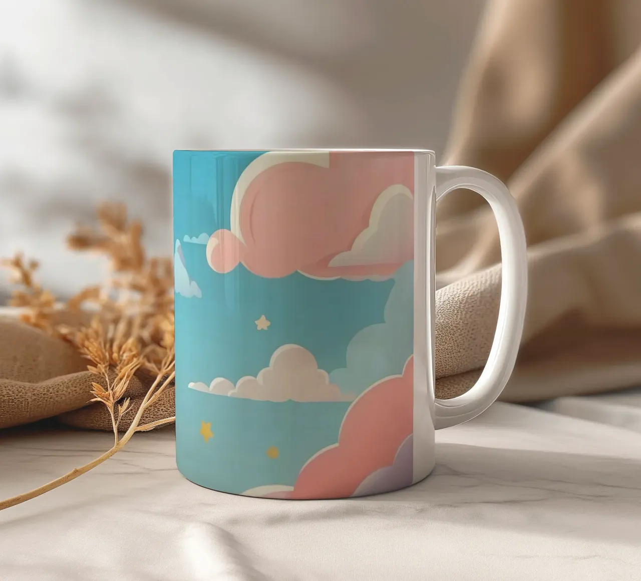 pastello Nuvole e stelle colorate riempiono il cielo tazza in ceramica da DesignDoodle