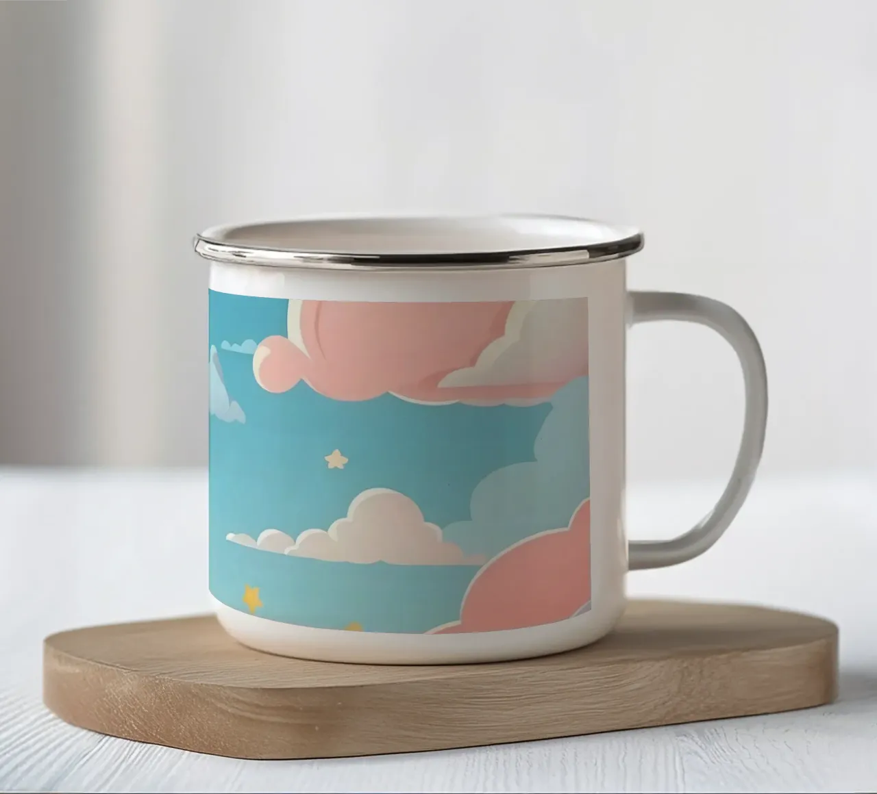 pastello Nuvole e stelle colorate riempiono il cielo tazza in smalto da DesignDoodle