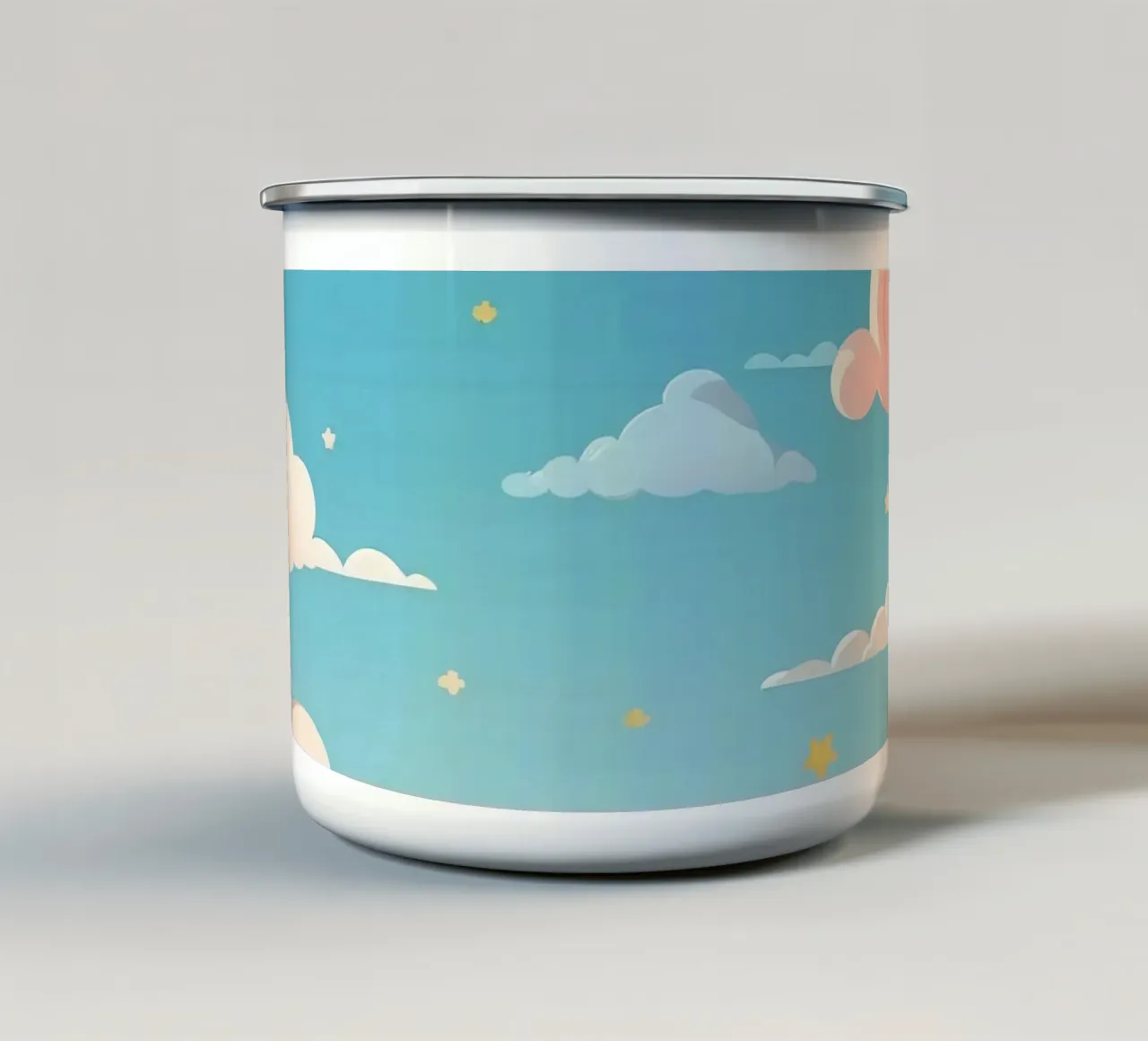 pastello Nuvole e stelle colorate riempiono il cielo tazza in smalto da DesignDoodle