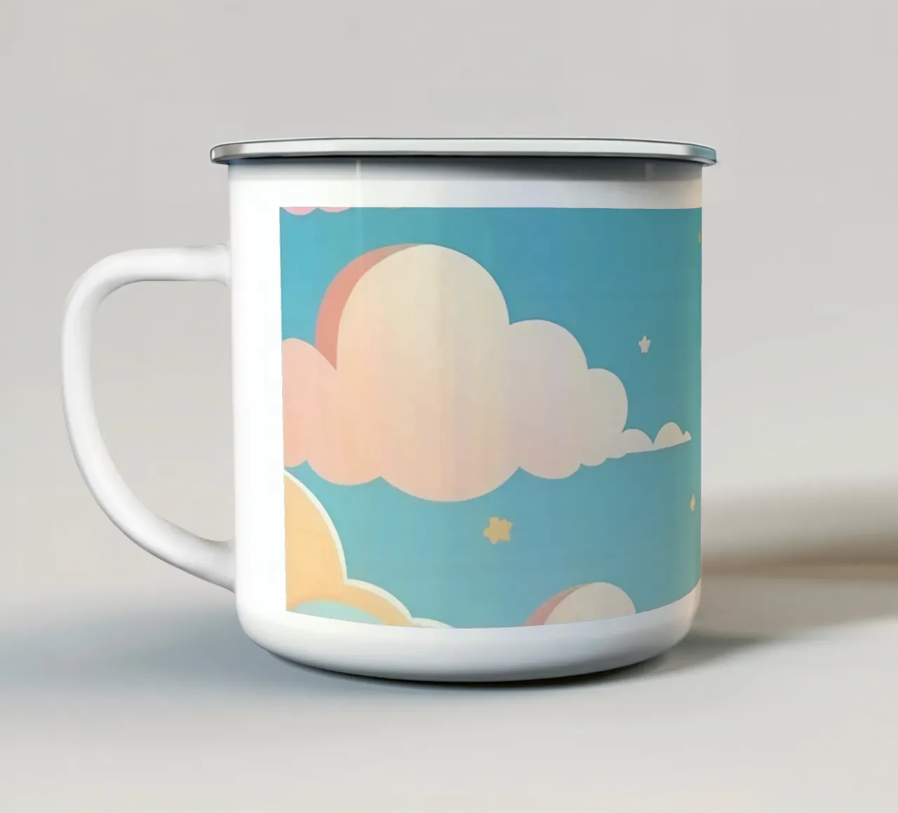 pastello Nuvole e stelle colorate riempiono il cielo tazza in smalto da DesignDoodle