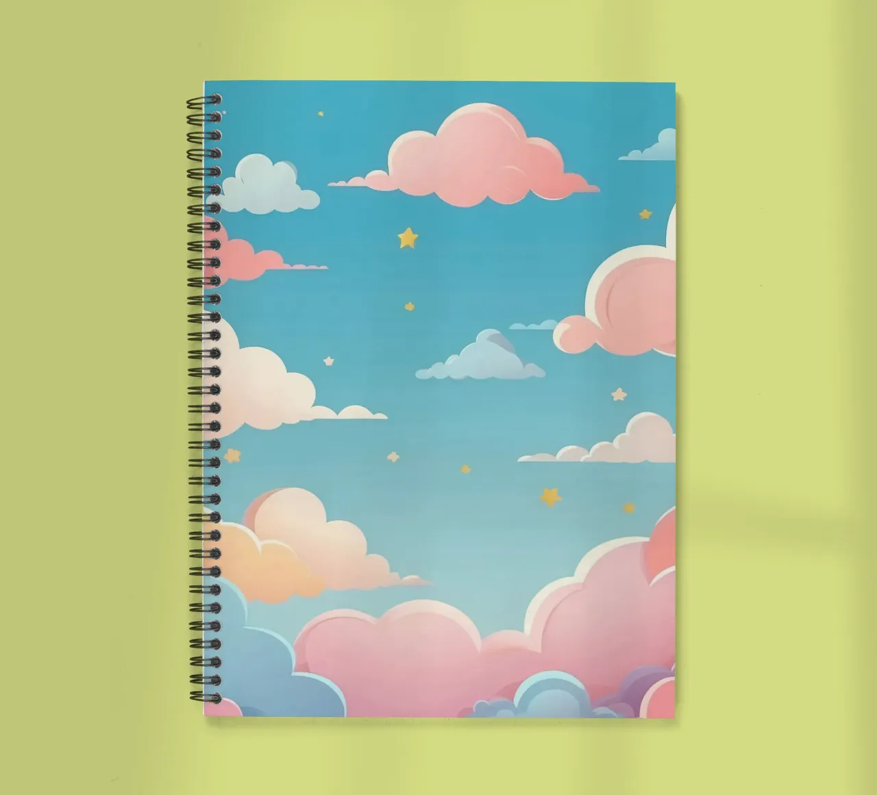 pastel Colorful clouds and stars fill the sky spiral notebook by DesignDoodle
