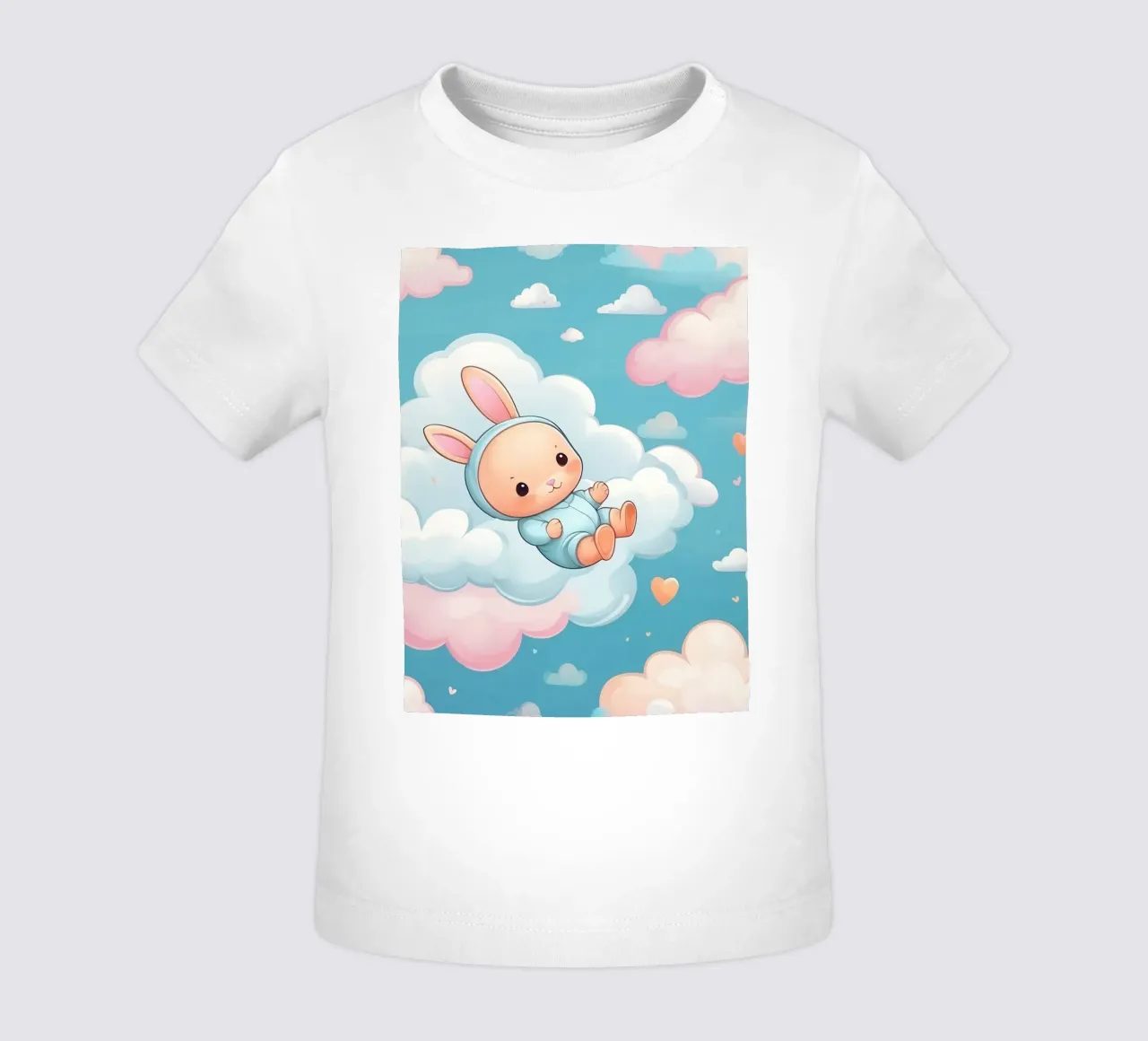Cute bunny floating among fluffy clouds with pastel colors baby t-shirt by DesignDoodle