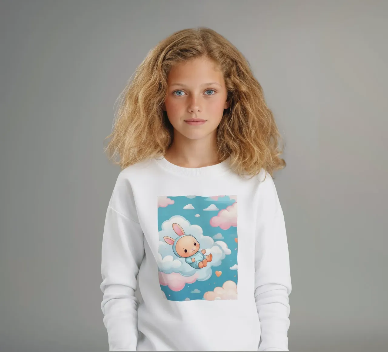 Simpatico coniglietto che fluttua tra soffici nuvole dai colori pastello felpa bambino da DesignDoodle