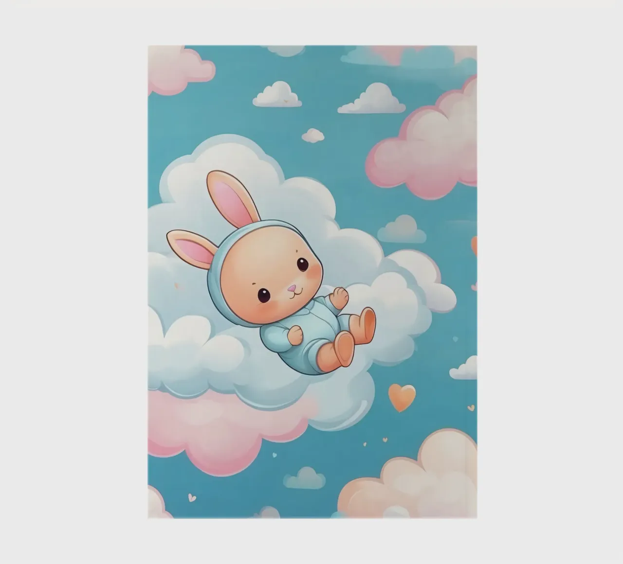 Cute bunny floating among fluffy clouds with pastel colors notebook by DesignDoodle