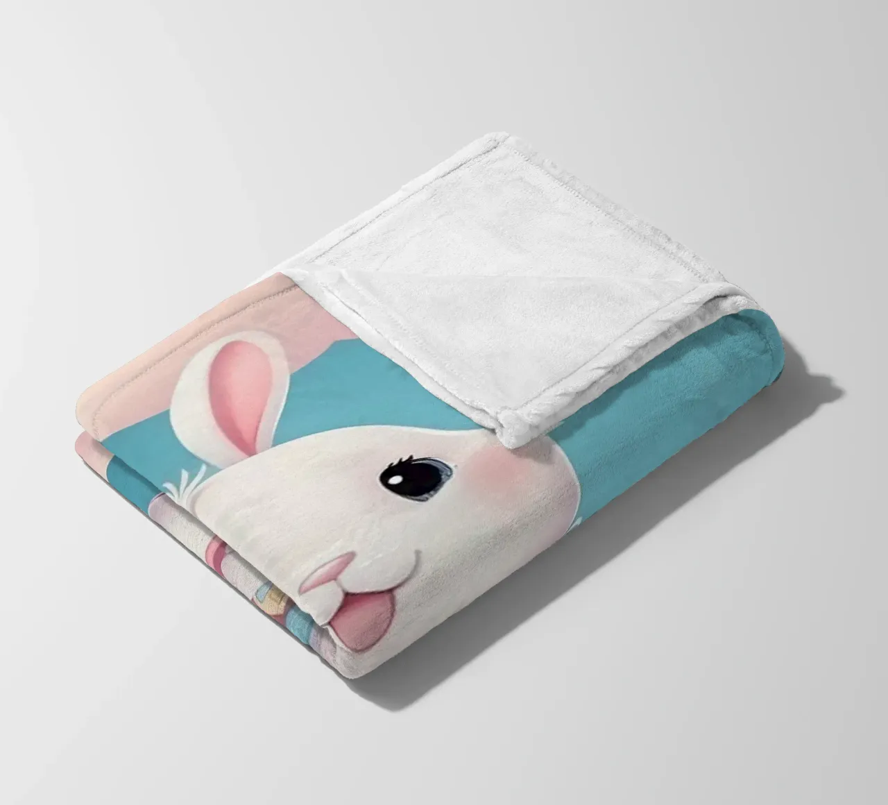 Cute bunny in a pink outfit floating among fluffy clouds fleece blanket by DesignDoodle