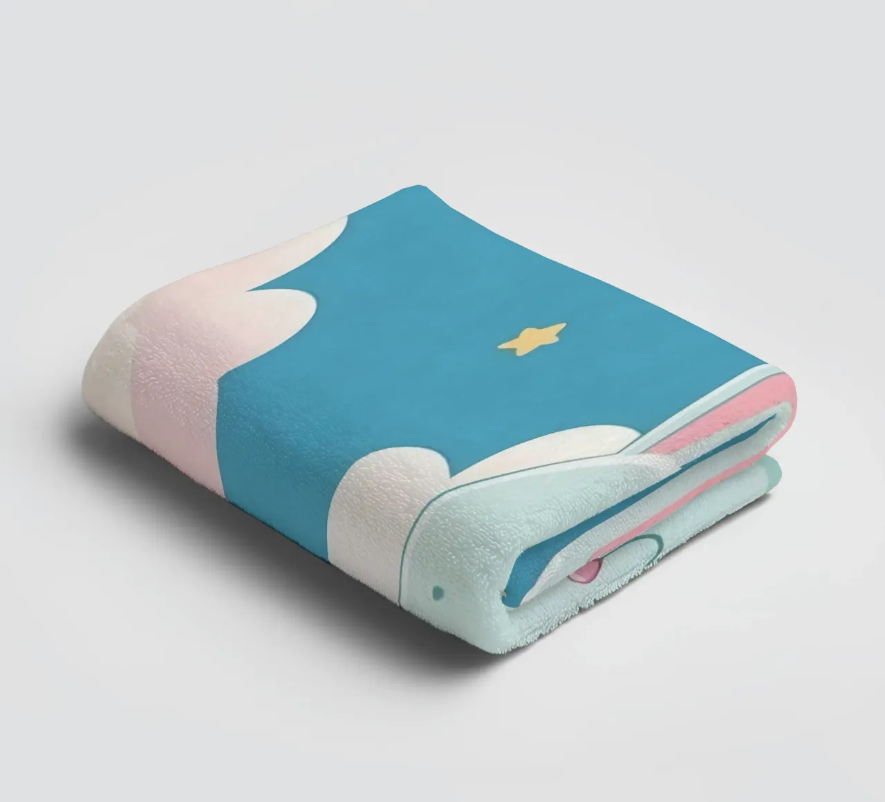 Cute pastel bunny character sitting on clouds in dreamy sky towel by DesignDoodle