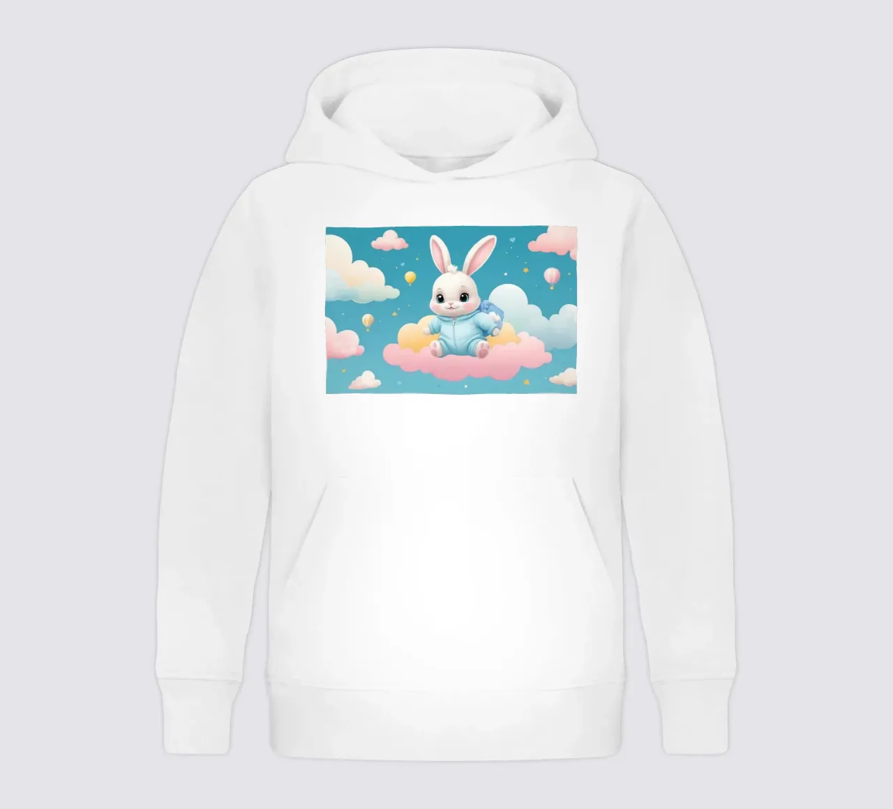 Lindo conejo de dibujos animados en un traje azul flotando en las nubes con sudadera con capucha para niño de DesignDoodle