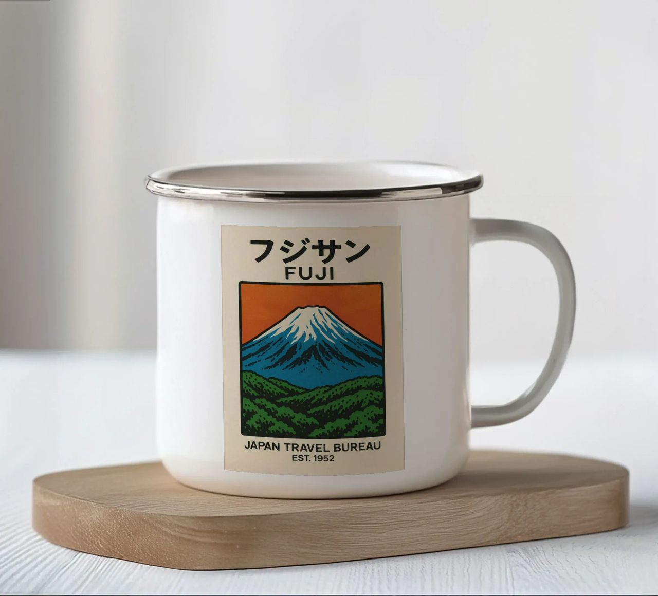 World Icons – Retro Travel Series - Fuji View tazza in smalto da Studio Mooodz