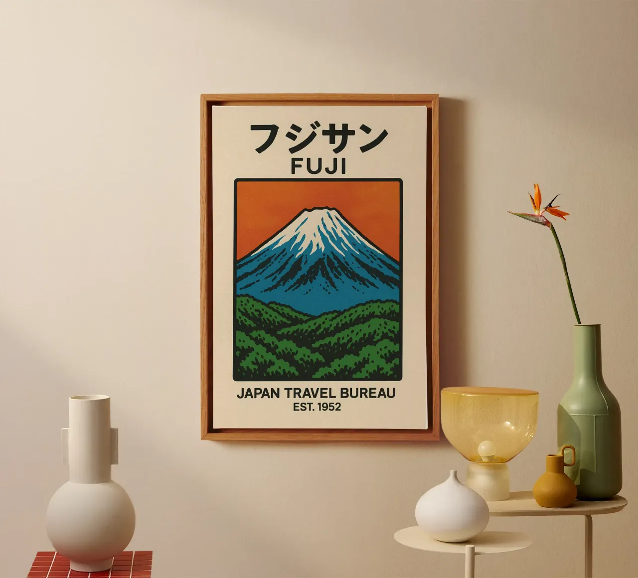 World Icons – Retro Travel Series - Fuji View Leinwand von Studio Mooodz