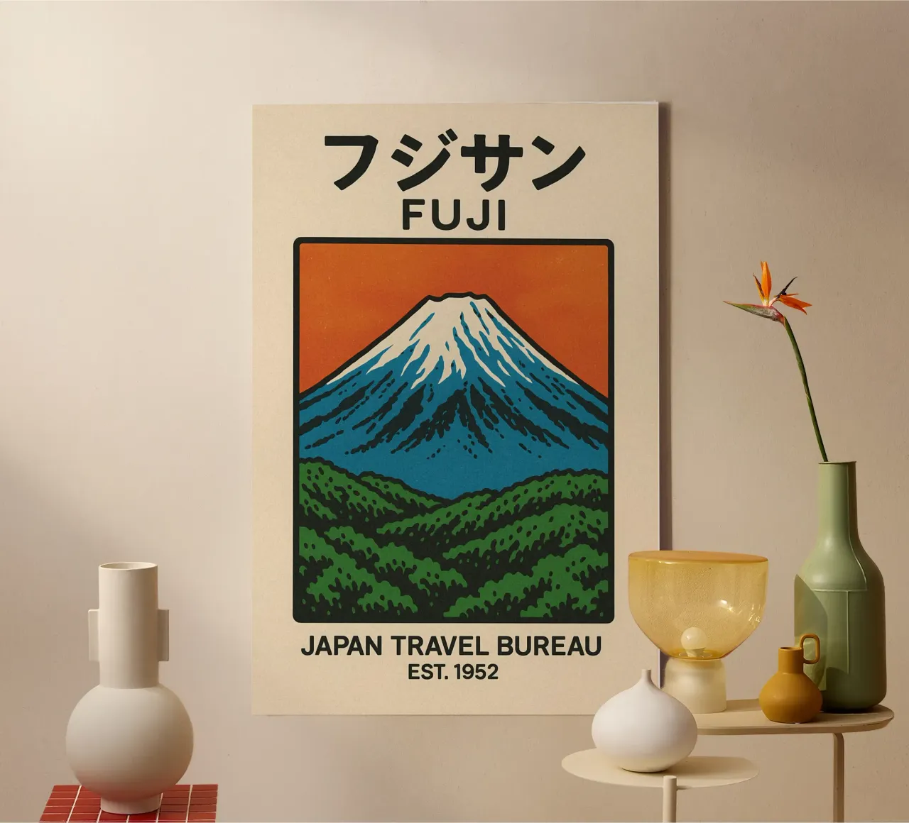World Icons – Retro Travel Series - Fuji View Leinwand von Studio Mooodz