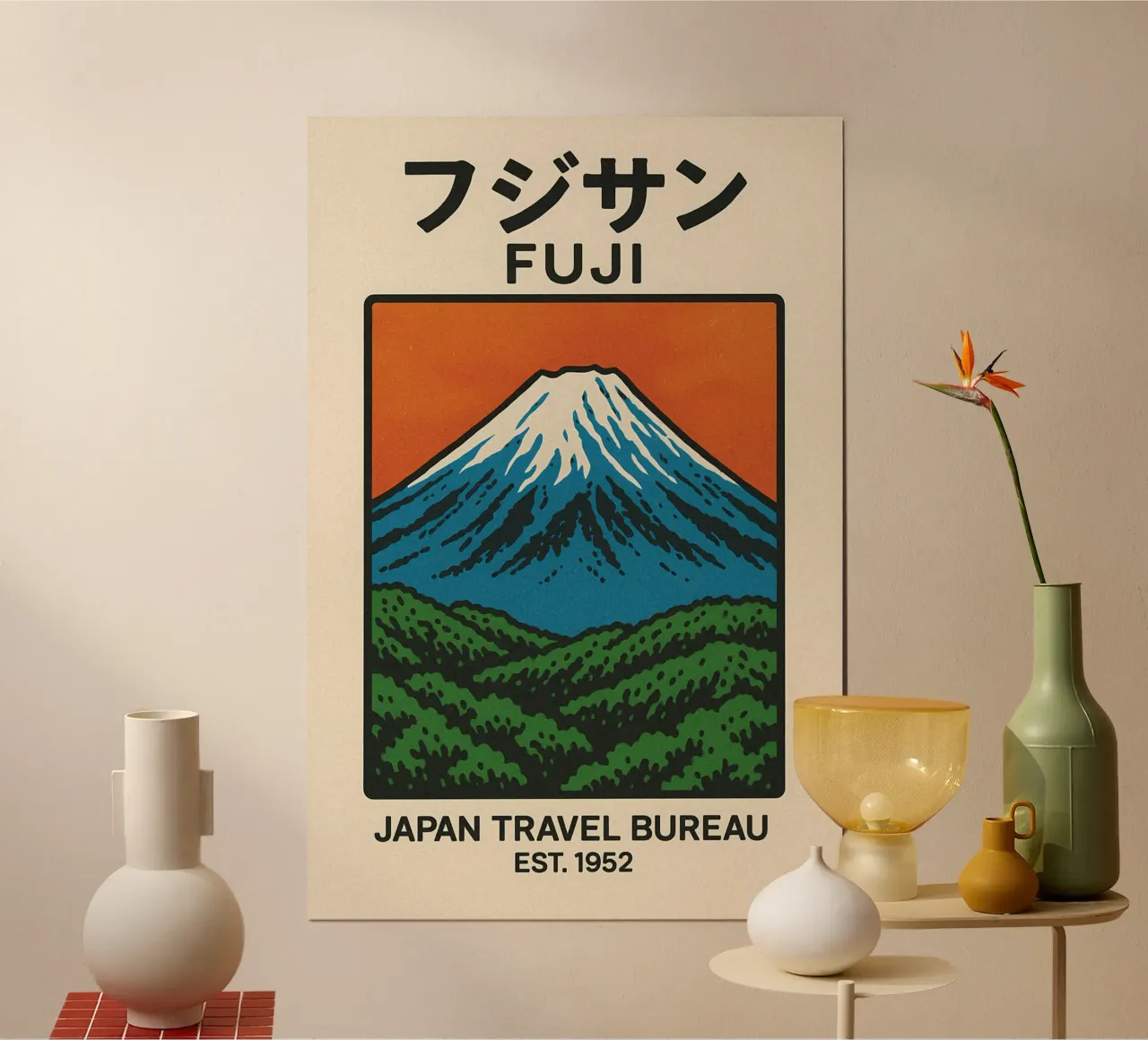 World Icons – Retro Travel Series - Fuji View Hahnemühle von Studio Mooodz