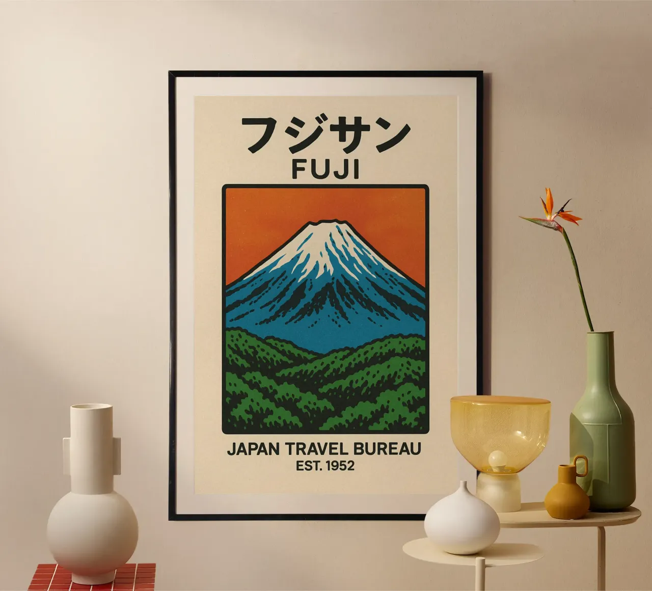 World Icons – Retro Travel Series - Fuji View Hahnemühle von Studio Mooodz