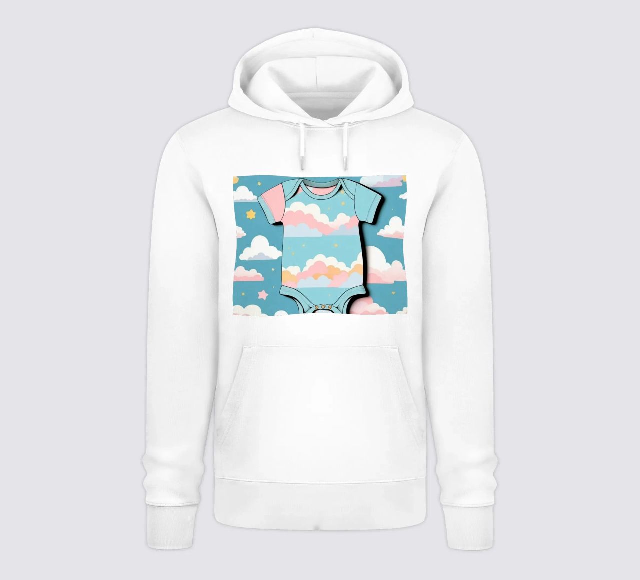 Tutina per neonato con motivo a nuvole nei colori blu, rosa e giallo ton. felpa con cappuccio da DesignDoodle