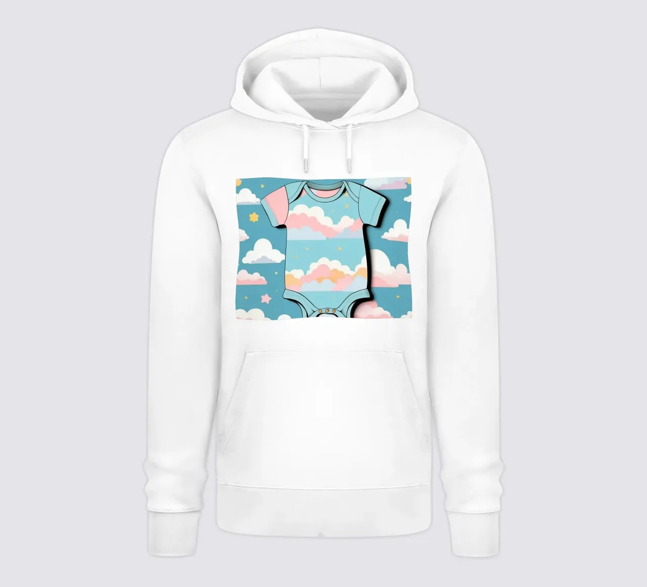 Tutina per neonato con motivo a nuvole nei colori blu, rosa e giallo ton. felpa con cappuccio da DesignDoodle