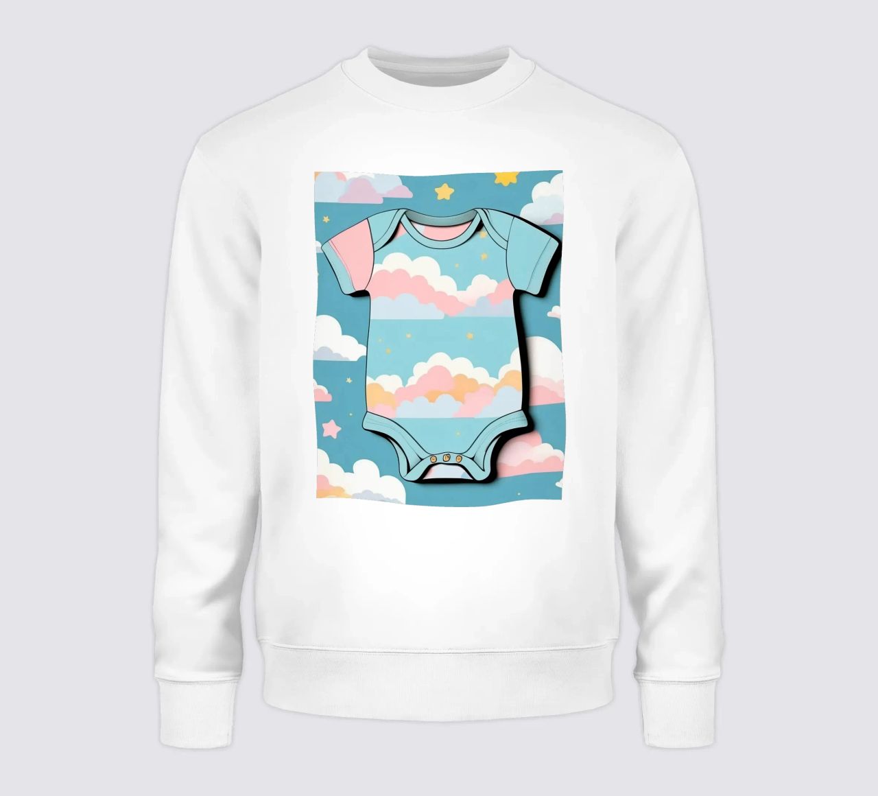 Grenouillère pour bébé avec motif de nuages en bleu, rose et jaune. sweat de DesignDoodle