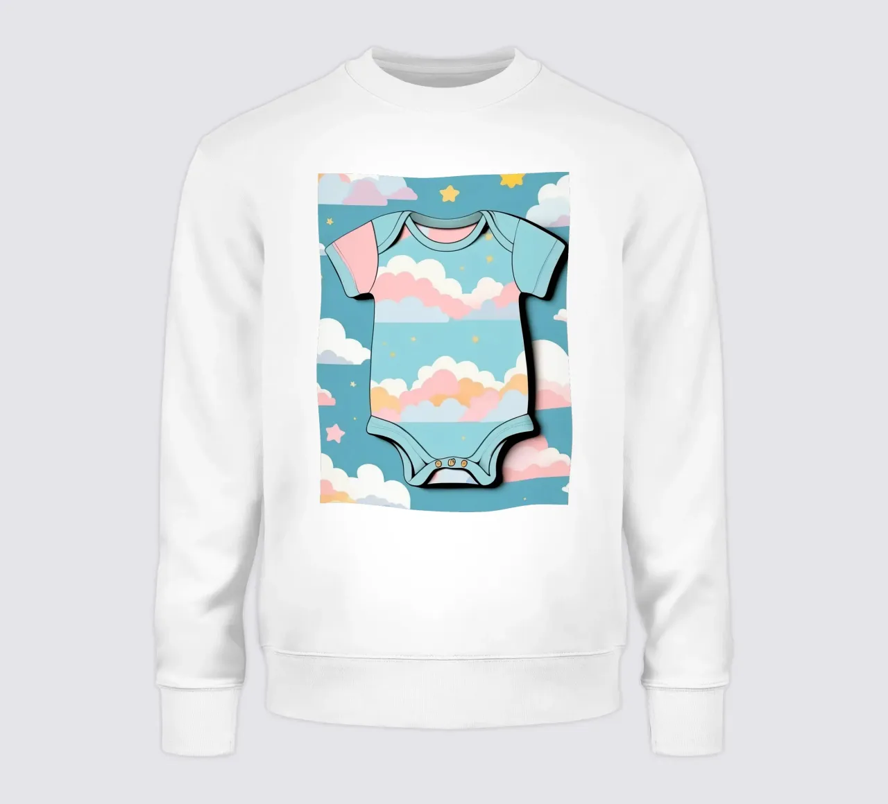 Baby-Strampler mit Wolkenmuster in blau, rosa und gelber Tonne Sweatshirt von DesignDoodle