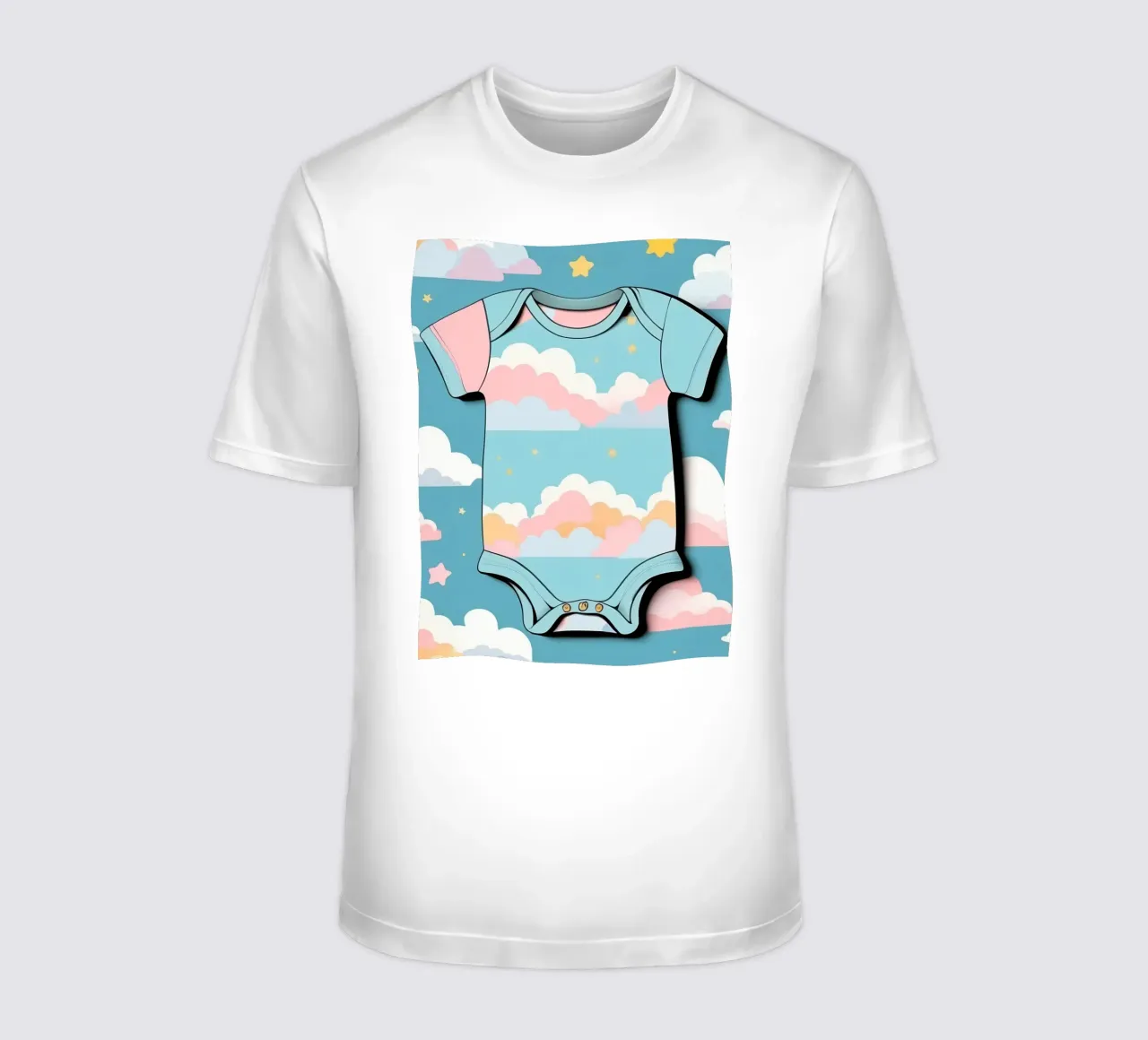 Body de bebé con estampado de nubes en tonos azules, rosas y amarillos camiseta de DesignDoodle