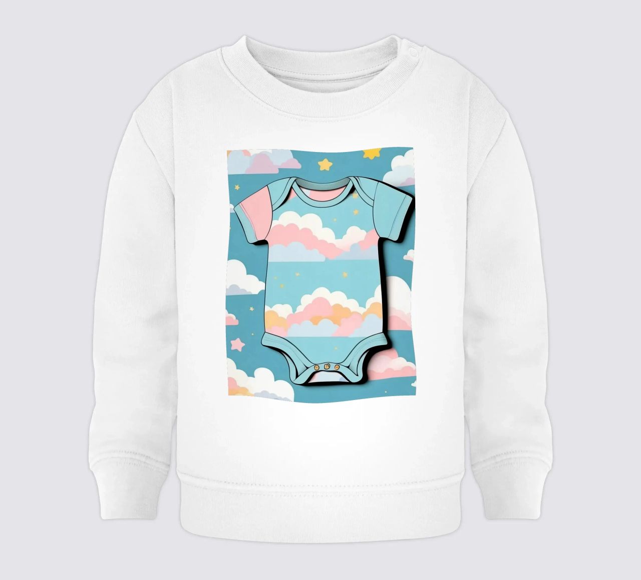 Tutina per neonato con motivo a nuvole nei colori blu, rosa e giallo ton. felpa neonato da DesignDoodle