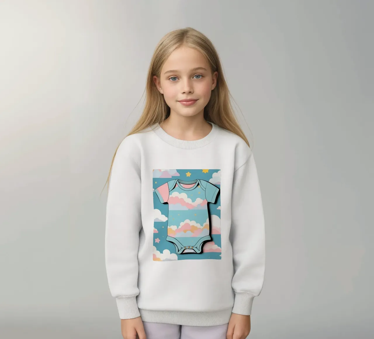 Tutina per neonato con motivo a nuvole nei colori blu, rosa e giallo ton. felpa bambino da DesignDoodle