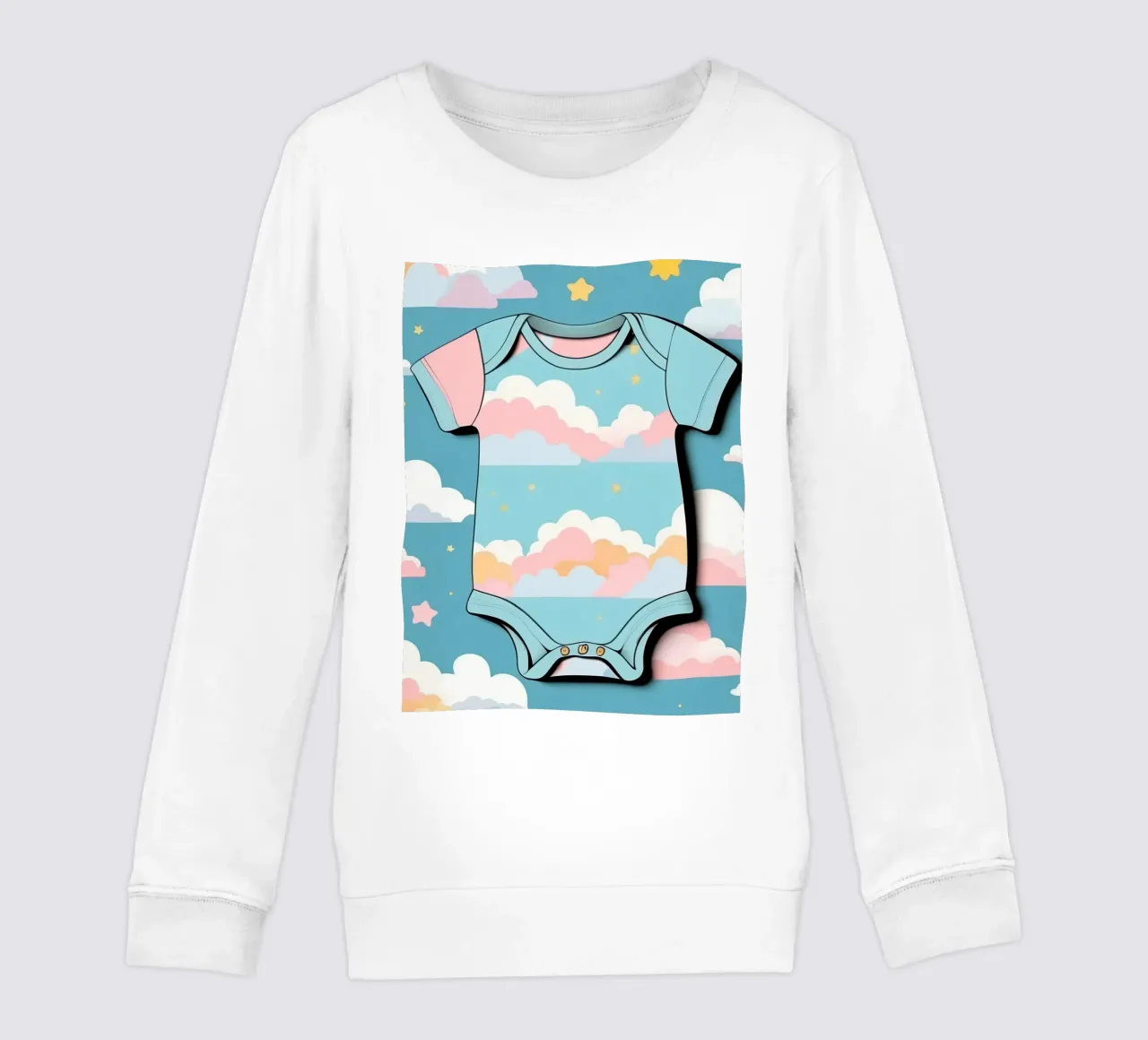 Tutina per neonato con motivo a nuvole nei colori blu, rosa e giallo ton. felpa bambino da DesignDoodle
