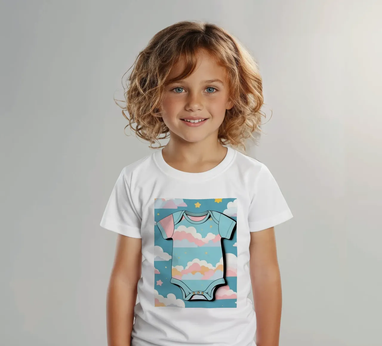 Tutina per neonato con motivo a nuvole nei colori blu, rosa e giallo ton. t-shirt bambini da DesignDoodle