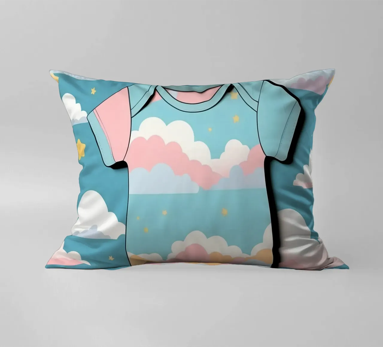 Tutina per neonato con motivo a nuvole nei colori blu, rosa e giallo ton. cuscino da DesignDoodle