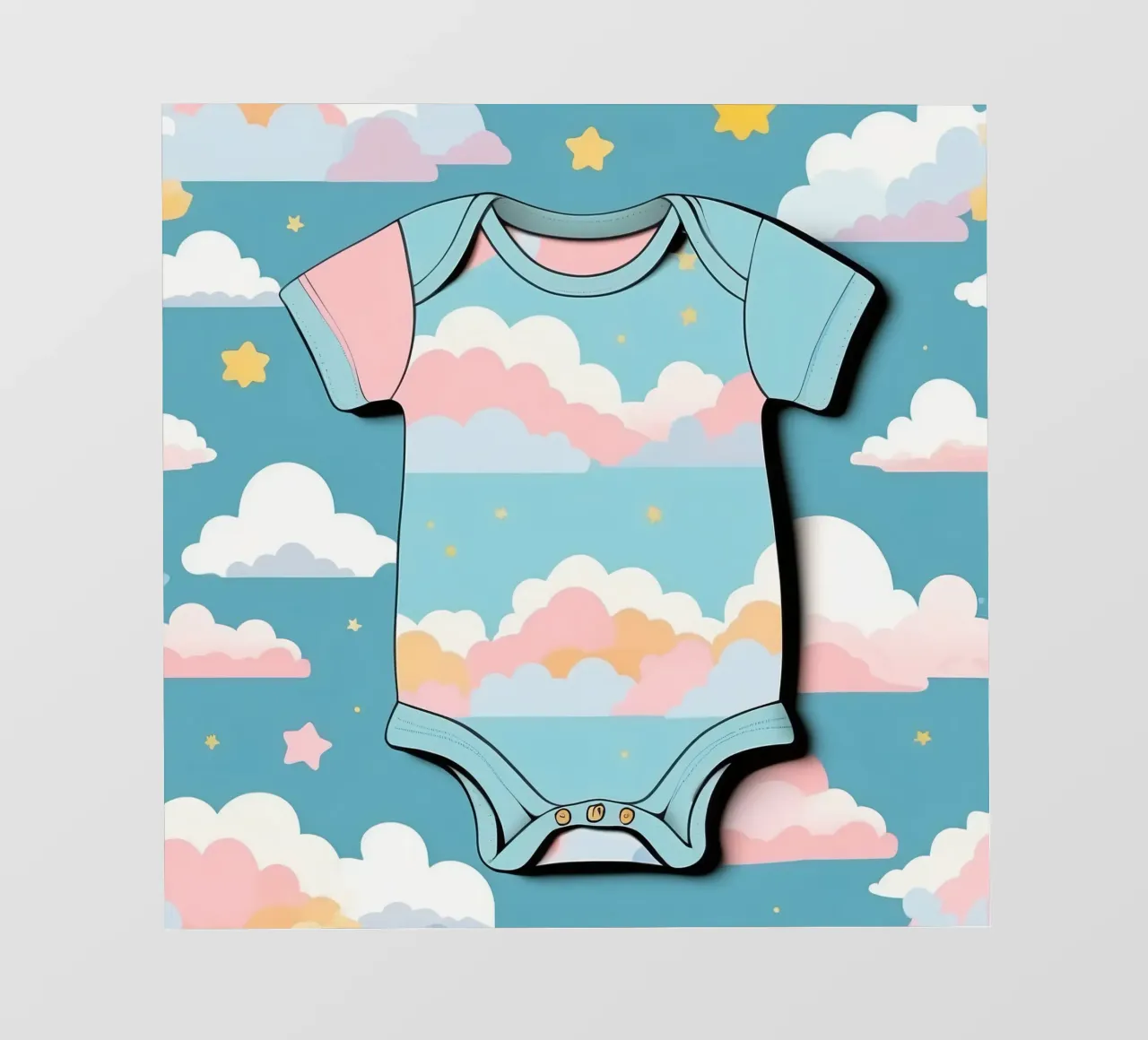Tutina per neonato con motivo a nuvole nei colori blu, rosa e giallo ton. telo in pvc da DesignDoodle