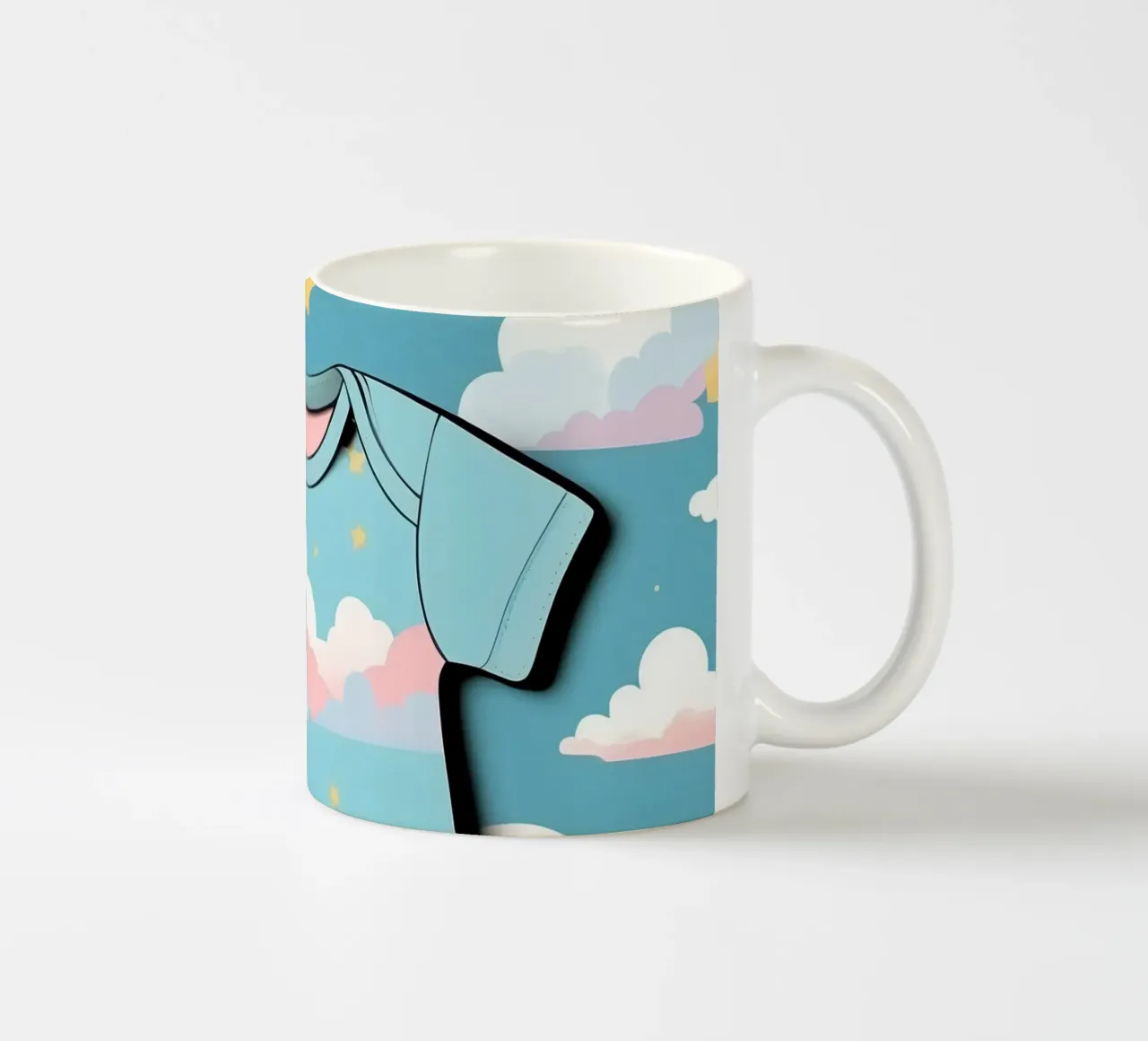 Tutina per neonato con motivo a nuvole nei colori blu, rosa e giallo ton. tazza in ceramica da DesignDoodle