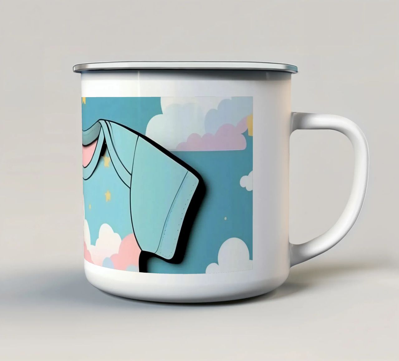 Tutina per neonato con motivo a nuvole nei colori blu, rosa e giallo ton. tazza in smalto da DesignDoodle