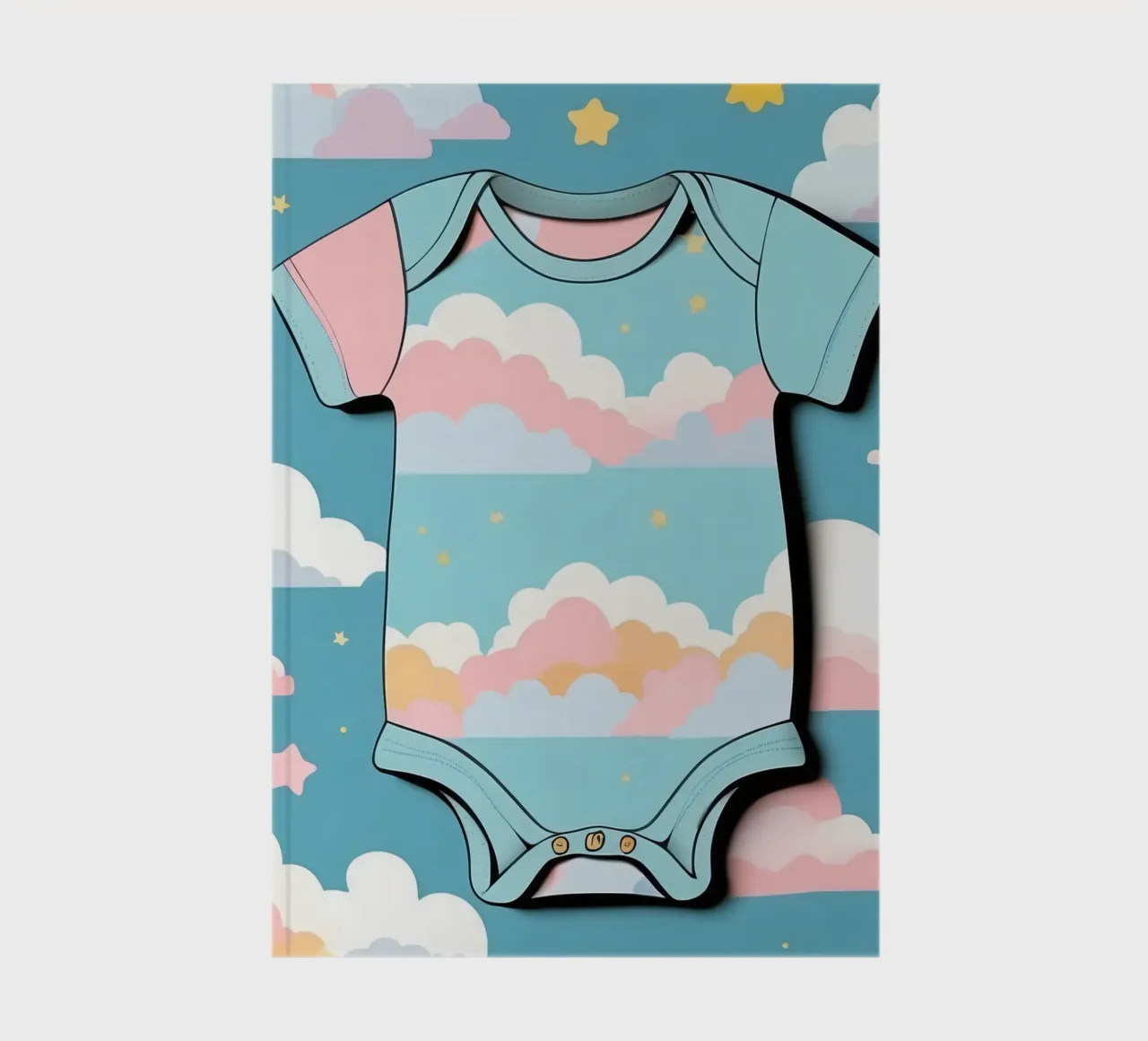 Baby onesie met wolkenpatroon in blauw, roze en gele ton notitieboek van DesignDoodle