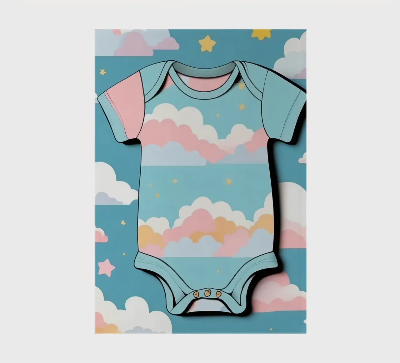 Baby onesie met wolkenpatroon in blauw, roze en gele ton notitieboek van DesignDoodle